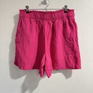 H&M Shorts Womens M Hot Pink Pull On Elastic Waist Linen Blend Pockets Preppy